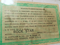Image # 81650: Rock Star Sample Game - Playfield Serial Number 
(Cabinet serial number is 01012 S.)