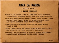 Image # 34841: Abra Ca Dabra Sample Game - Instruction Card - 3 Balls 
(Serial number 01015 S.)