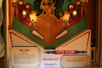 Image # 39376: Abra Ca Dabra Sample Game - Lower Playfield - Light Shields Removed 
(The small white lights shields nearest the flippers may not be original to sample games. They do not appear on the flyer. Serial number 01015 S.)