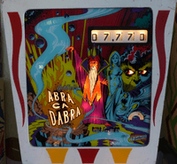 Image # 76423: Abra Ca Dabra Sample Game - Illuminated Backglass 
(This is actual glass, not plexiglass. Serial number 01003 S.)