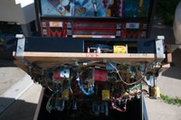Image # 63832: Rollergames Prototype Game - XR7 Designation 
(The code 'XR7' indicated this playfield was coated with an experimental urethane playfield clear coating, later produced as 'Diamond Plate'. Serial number 576 X360003.)