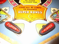 Image # 58007: Bazaar Flippers Open 
(Bally manufactured this game using white flippers with white rubbers on them.)