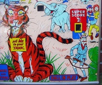 Image # 69103: Safari Backglass - Detail 
(This backglass is actual glass, not Plexiglas. Serial number 1354.)