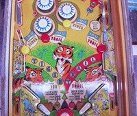 Image # 69109: Safari Middle Playfield 
(The factory passive bumper between the flippers has been replaced by a pop bumper. Serial number 1354.)