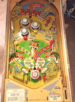 Image # 74597: Safari Playfield 
(The passive bumper between the flippers in this picture has the wrong bumper cap. Serial number 1971.)