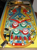 Image # 48843: See Saw Later Production Playfield - Downfield View 
(Serial number 2606.)