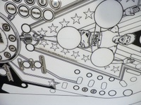 Image # 70916: Beat the Clock Original Blackline for Playfield 
(Artist is Tony Ramunni.Ink/felt pen on Mylar.Dimensions 22 1/2 inches by 41 inches.)