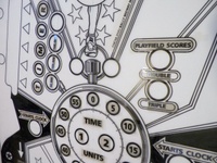 Image # 70917: Beat the Clock Original Blackline for Playfield 
(Artist is Tony Ramunni.Ink/felt pen on Mylar.Dimensions 22 1/2 inches by 41 inches.)