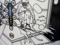 Image # 70919: Beat the Clock Original Blackline for Playfield 
(Artist is Tony Ramunni.Ink/felt pen on Mylar.Dimensions 22 1/2 inches by 41 inches.)