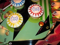 Image # 41237: Beat Time Illuminated Playfield - Detail - Blue Version #90909 
(Serial number 90909.)
