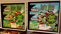 Image # 72930: Beat Time Comparison of Green and Blue Backglasses 
(The blue version has serial number 91306.Photographed at the Allentown show in 2009.)