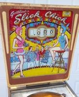 Image # 65324: Slick Chick Sample Game - Backglass 
(Serial number 01055S.)