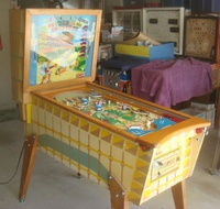 Image # 48763: Sluggin' Champ 'Deluxe' Cabinet - Left 
(All plastic parts on this playfield are reproduction, as is the blue tray liner, but we show this image to present the cabinet design.)