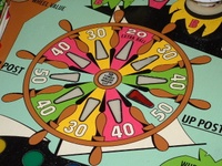 Image # 41049: Smart Set Engineering Sample - Playfield - Detail 
(This art is different than production games. Also, the owner states the orange insert appears to have been a replacement because the texture of the finish is different.)
