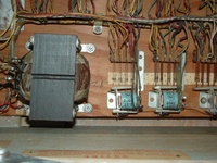 Image # 41075: Smart Set Engineering Sample - Inside Cabinet - Detail 
(Transformer notes are handwritten in red pencil directly onto the wood.)
