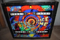 Image # 54708: Space Time Backglass 
(This game has a laminated cabinet. Serial number 5438.)