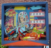 Image # 53713: Space Walk Unbranded Backglass 
(Note that this backglass (source unknown) lacks the GOTTLIEB name and trademark but appears otherwise identical.)