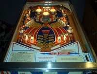Image # 11322: Spirit of 76 Illuminated Playfield 
(The 5x center insert is not correct for this game; it should be a blank white insert for a 'Double Bonus'.)