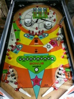 Image # 59102: Big Ben Playfield - Plastics Removed 
(The posts shown here guarding the outlanes are after-factory placements.)