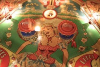 Image # 65913: Springtime Playfield - Detail 
(The blue pop bumper platters are not original to this game.)