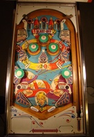 Image # 51281: Star-Jet Early Production Playfield 
(The five green bumper caps are not original to this game. Serial number JS1007.)