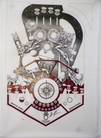 Image # 70920: Stellar Wars Original Playfield Artwork 
(Artist is Constantino Mitchell.Ink and Rubylith marker on Mylar film.Dimensions 31 inches by 44 inches.)