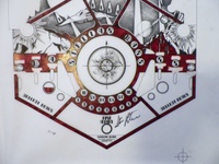 Image # 70923: Stellar Wars Original Playfield Artwork 
(Artist is Constantino Mitchell.Ink and Rubylith marker on Mylar film.Dimensions 31 inches by 44 inches.)