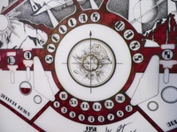 Image # 70924: Stellar Wars Original Playfield Artwork 
(Artist is Constantino Mitchell.Ink and Rubylith marker on Mylar film.Dimensions 31 inches by 44 inches.)