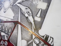 Image # 70925: Stellar Wars Original Playfield Artwork 
(Artist is Constantino Mitchell.Ink and Rubylith marker on Mylar film.Dimensions 31 inches by 44 inches.)