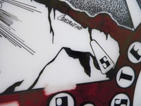 Image # 70926: Stellar Wars Original Playfield Artwork 
(Artist is Constantino Mitchell.Ink and Rubylith marker on Mylar film.Dimensions 31 inches by 44 inches.)