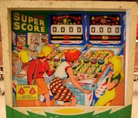 Image # 40160: Super Score Sample Game - Backglass 
(The serial number is either 0064 S or 0084 S.)