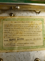 Image # 74335: Super Score Sample Game - Serial Number 
(The cabinet shows serial number 01016 S.)