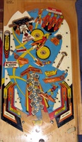 Image # 38147: Super Spin Stripped Playfield 
(Several bonus value inserts have been touched up with white paint.)