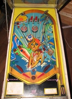 Image # 59760: Surfing Playfield 
(One of the pop bumper caps is not original to this game. Serial number 0383.)