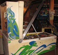Image # 59762: Surfing Cabinet - Left 
(One of the pop bumper caps is not original to this game. Serial number 0383.)