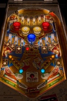 Image # 49005: Sweet Hearts Illuminated Playfield 
(Colored bulbs were used inside the red and blue pop bumpers.)