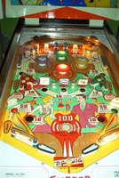 Image # 48242: Swing-Along Playfield 
(The upper playfield left and right standup targets and the post between the flippers are not original to this game.)