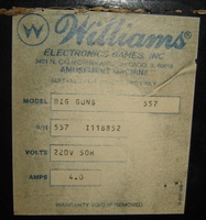 Image # 42352: Big Guns Manufacturer Sticker 
(Serial Number 557 I118852.)