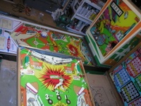Image # 35791: Big Hit Two Playfield Versions 
(The standard playfield is in the foreground. The 'white' version playfield is in the background.)