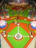 Image # 35790: Big Hit Middle Playfield - White Version 
(In this version, the area between the lower flippers and the upper flipper swipes are painted white from the factory.)