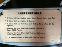 Image # 61157: 3 Jokers Instruction Card - Add-A-Ball 
(Cabinet serial number 81346.)