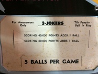 Image # 61156: 3 Jokers Score Card - 5 Ball 
(Cabinet serial number 81346.)