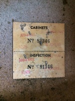 Image # 61170: 3 Jokers Cabinet Serial Number Tags 
(Located in the lower cabinet. Serial number 81346.)