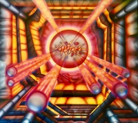 Image # 68902: Thunderball Original Backglass Artwork (Thunderball II) 
(Artist is Constantino MitchellAcrylic paint on illustration boardDimensions 30 inches by 30 inches.Image shows reflection of photographer.)