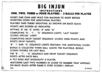 Image # 41549: Big Indian Sample Game - Instruction Card - 3 Ball 
(From the game with serial number 1026 S.)