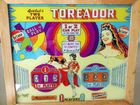 Image # 81420: Toreador Backglass 
(Serial number B06076T.)