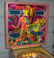 Image # 53425: Totem Sample Game Illuminated Backglass 
(This backglass was identified to us as New Old Stock. Serial number 01415 S.)