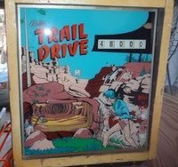 Image # 47123: Trail Drive Early Production Backglass 
(Serial number 1003. If you are the owner of this game, please contact us.)