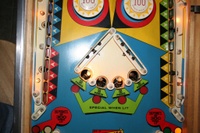 Image # 34835: 2001 Middle Playfield - Light Shields Removed 
(With the center light shield removed, the two kicking rubbers are visible. Serial number 05430.)
