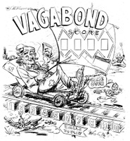 Image # 54940: Vagabond Backglass Preliminary Sketch 
(Artist is unknown.Blueprint reproduction of original pencil sketch.Dimensions: actual backglass size. From Steve Kordek Collection.)